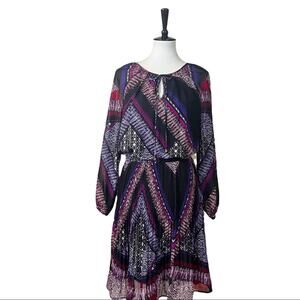 Melissa Paige Women's Blouson Long Sleeve Pleated Tie Neck Dress Size Medium M